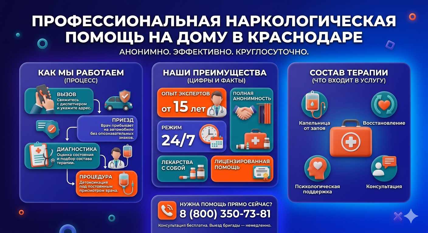 Инфографика о принципах лечения алкоголизма на дому в Углеуральском: этапы вызова нарколога, преимущества анонимной детоксикации и состав медицинской помощи.